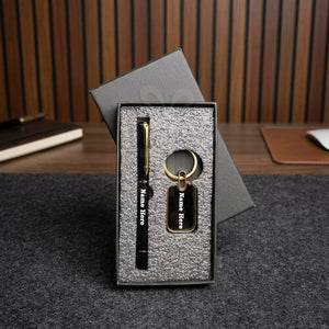 Customized Premium Black & Gold Pen-Keychain Gift Set Elegant Corporate Gifting Solution