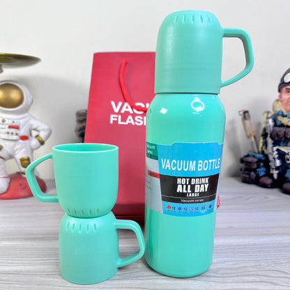 Personalized Vacuum Insulated Thermal Flask Set – Leakproof Coffee & Water Bottles with Cups for Hot & Cold Drinks | Reusable Travel, Camping & Hiking Gift (3 Cup Set)
