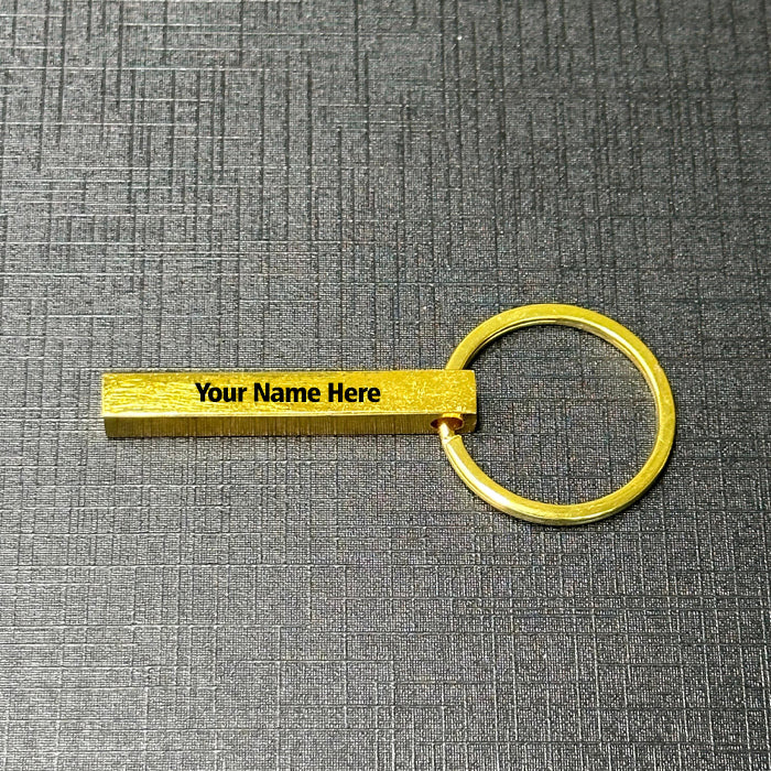 Customized 3D Stainless Steel Vertical Bar Keychain – Personalized 4-Side Engraved Gift for Men, Women & Couples