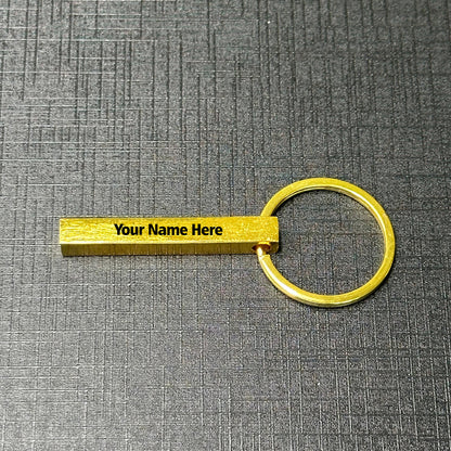 Customized 3D Stainless Steel Vertical Bar Keychain – Personalized 4-Side Engraved Gift for Men, Women & Couples