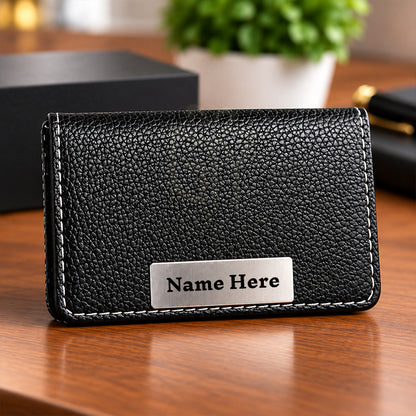 Personalized Premium Black Textured PU Leather Business Card Holder – Elegant Flip-Open Visiting Card Case with Custom Name & Logo | Luxury Corporate Gift - M8902