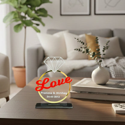 Personalized Diamond Love Acrylic Showpiece with Couple Name & Date – Romantic Home & Table Decor (8.5x11.5x3.5cm)