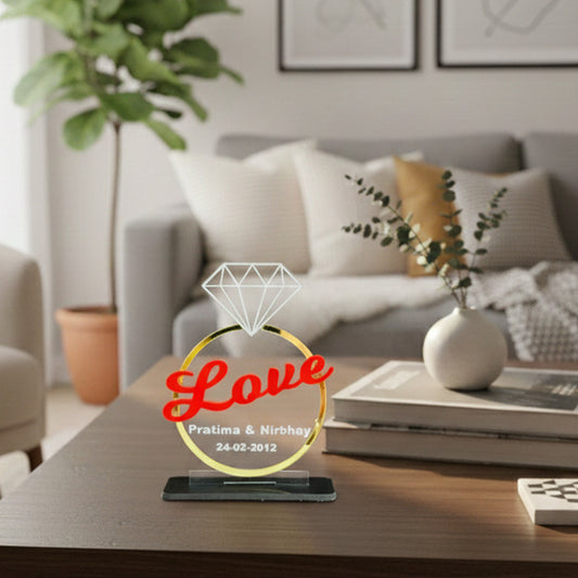 Personalized Diamond Love Acrylic Showpiece with Couple Name & Date – Romantic Home & Table Decor (8.5x11.5x3.5cm)