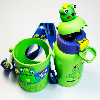 Custom Name 450ml Kids Cute Insulated Bottle – Safety Lock, Straw & Shoulder Strap (WB JI 110)
