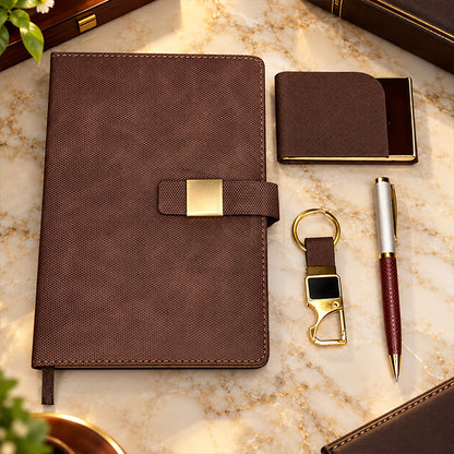 Personalized Brown & Gold 4-in-1 Luxury Executive Corporate Gift Set – MD161