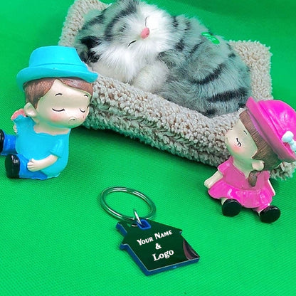 Personalized Engravable Home Shape Metal Keyring - (M-553)