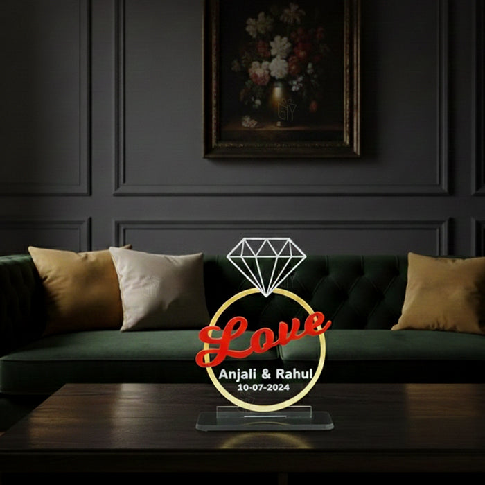 Personalized Diamond Love Acrylic Showpiece with Couple Name & Date – Romantic Home & Table Decor (8.5x11.5x3.5cm)