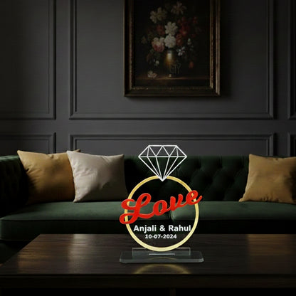 Personalized Diamond Love Acrylic Showpiece with Couple Name & Date – Romantic Home & Table Decor (8.5x11.5x3.5cm)