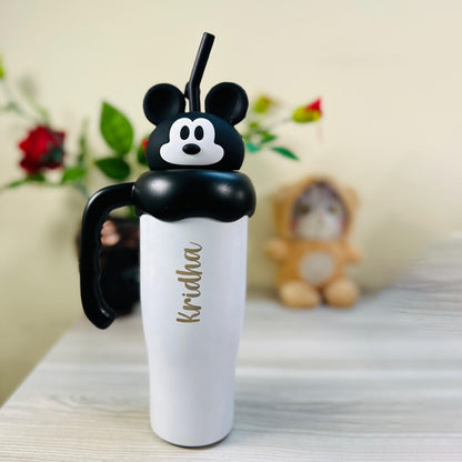 Personalized Cartoon-Themed Insulated Steel Bottle with Character Handle Cap