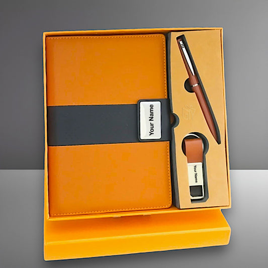 Personalized 3 In 1 Gift Box Diary Pen with Keychain for office gifts M1042