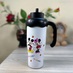 Personalized Cartoon-Themed Insulated Steel Bottle with Character Handle Cap