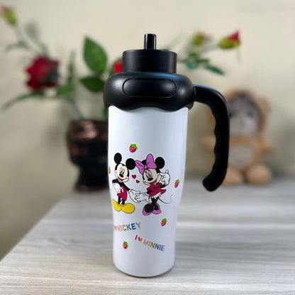 Personalized Cartoon-Themed Insulated Steel Bottle with Character Handle Cap