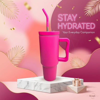 Custom Engraved 1200ML Stainless Steel Tumbler – Double Wall Insulated Bottle with Lid & Straw for Coffee, Water & More