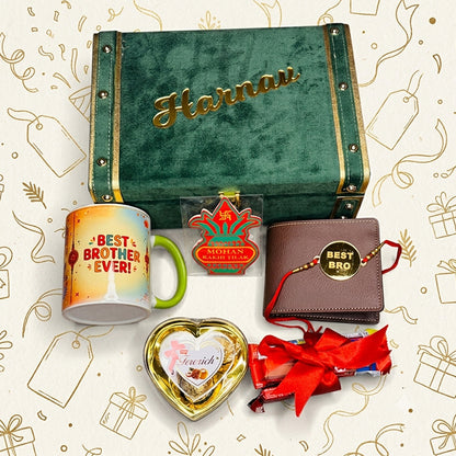 Personalized Raksha Bandhan Gift Box for Brother with Customized Rakhi Hamper, Premium Rakhi Gift Set, and Thoughtful Brother Surprise R001