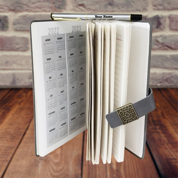 Personalized Name and Logo Grey Diary Pen 2in1 Set M1043