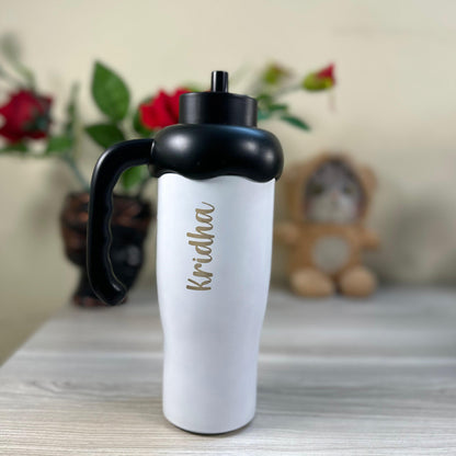 Personalized Cartoon-Themed Insulated Steel Bottle with Character Handle Cap