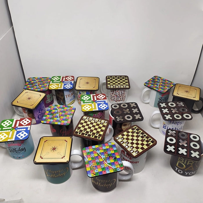 Wooden Square Tea Coaster Set – Game Design | 4-Inch Decorative Coasters for Home & Office (Pack of 5)