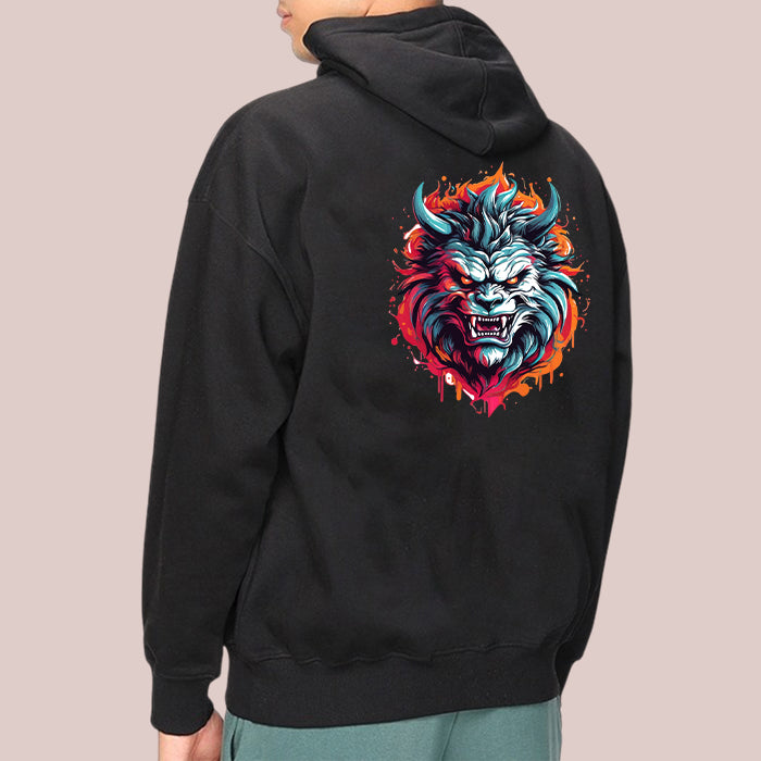 Men's Black Hoodie Sweatshirt with Narasimha Swamy Graphic Design