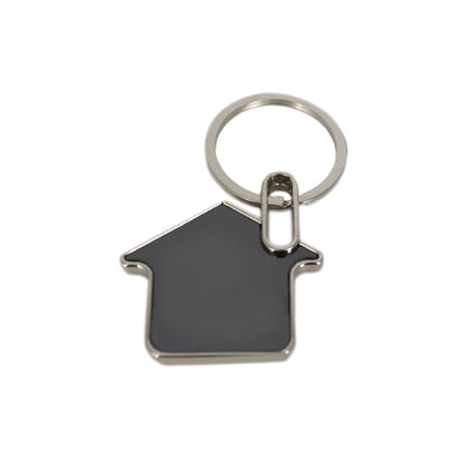 Personalized Home-Shaped Metal Keychain – Black Finish, Dual-Side Laser Engraved | M570 (Pack of 1)
