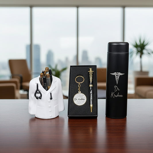 Doctor's Combo: Customizable Dr. Pen Stand, Dr. Pen, Dr. Keyring, and Temperature Bottle