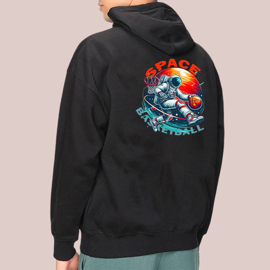 Men's Black Astronaut Playing Basketball Printed Unisex Hoodie