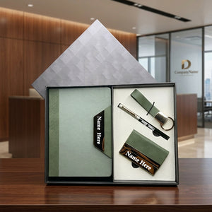 Personalized Green 4-in-1 Premium Executive Corporate Gift Set with Customized Diary, Metal Pen, Card Holder & Keychain | Business Gift for Employees, Clients, Executives, Welcome Kits, Corporate Events, Diwali & Bulk Gifting – MP4921