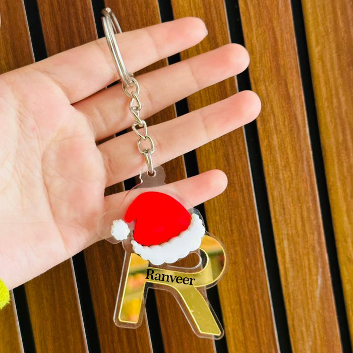 Personalized Merry Christmas Acrylic Letter Keychain – Custom Name Initial A to Z Gift