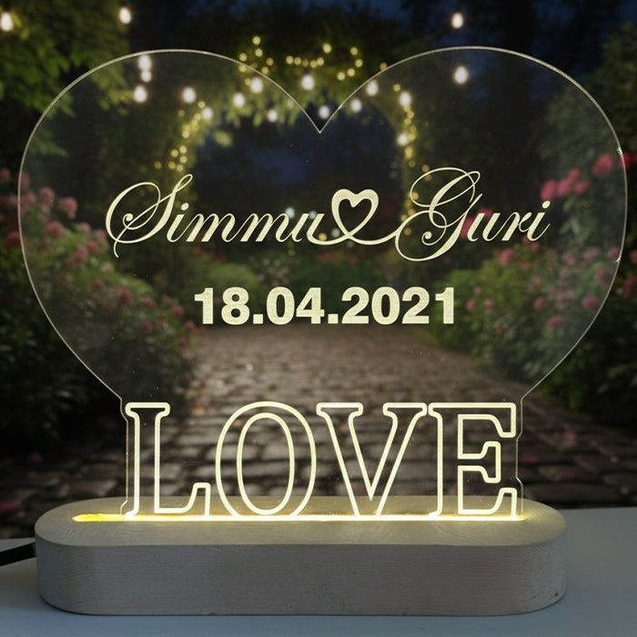 Personalized Heart Love Design Acrylic Frame with Custom Name – Romantic Couple Table Decor Gift for Anniversary, Valentine’s Day, Birthday & Special Occasions (size 4.5x14.5x15.5cm)
