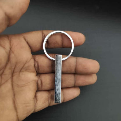 Customized 3D Stainless Steel Vertical Bar Keychain – Personalized 4-Side Engraved Gift for Men, Women & Couples