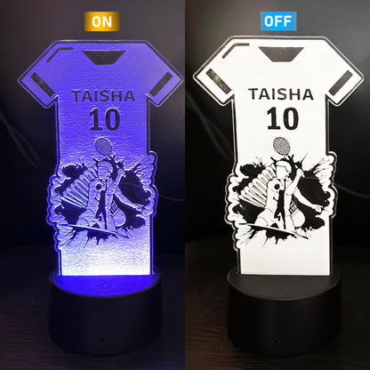 Personalized Tennis Jersey 3D Night Lamp – Touch & Remote Control with Warm Color Changing Light | Birthday Gift for Tennis Lovers