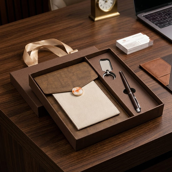 Personalized Corporate Gift Executive 3-in-1 Premium Suede Diary Set with Mobile Pouch & Pen & Keyring | Custom Name Office Gift for Employees, Clients & Professionals – SR353