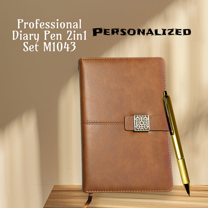 Personalized Name and Logo Brown Diary Pen 2in1 Set M1043