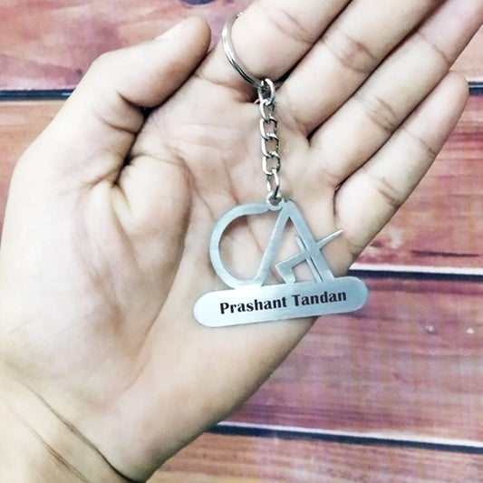 Name Engravable Metal Silver Keyring CA Shape