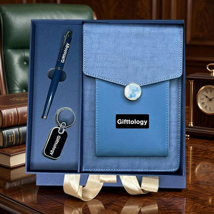 Personalized Corporate Gift Executive 3-in-1 Premium Suede Diary Set with Mobile Pouch & Pen & Keyring | Custom Name Office Gift for Employees, Clients & Professionals – SR353