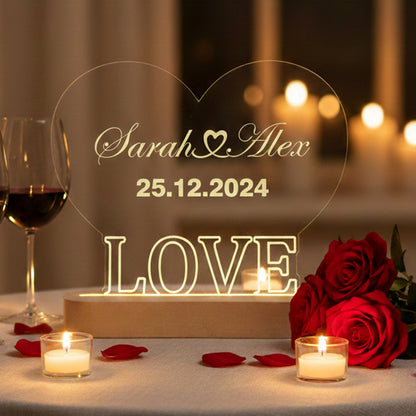 Personalized Heart Love Design Acrylic Frame with Custom Name – Romantic Couple Table Decor Gift for Anniversary, Valentine’s Day, Birthday & Special Occasions (size 4.5x14.5x15.5cm)