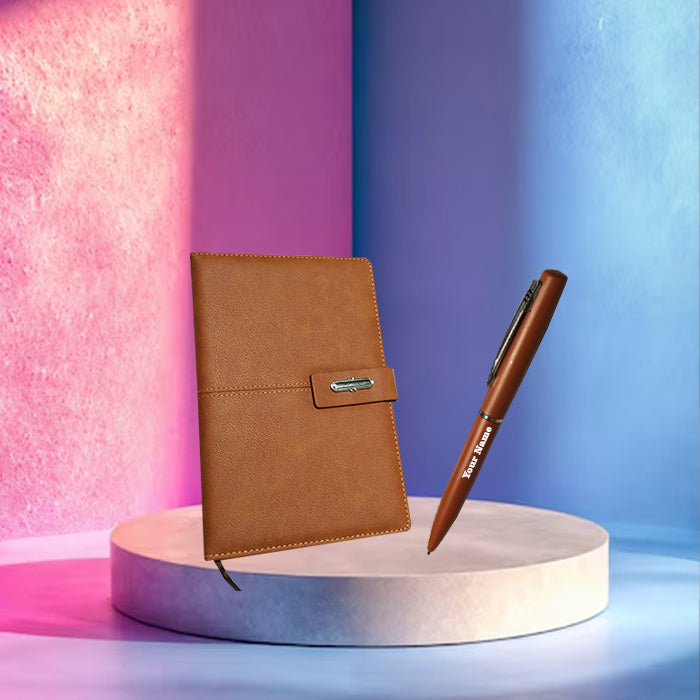 Personalized Name Diary And Pen Brown 2in1 Set M1041