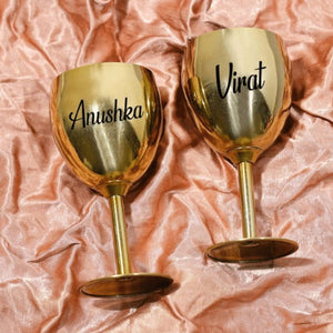 Customizable Golden Metal Wine Glass Set (Pack of 2) | Personalized & Elegant