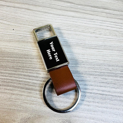 Personalized Pull-Out Rectangle Metal PU Keychain - J131