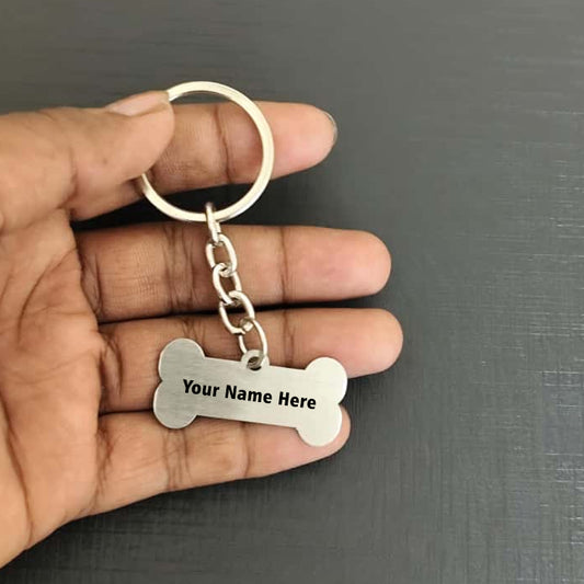 Name Engravable Metal Silver Keyring – Bone Logo