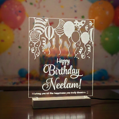 Personalized Acrylic Happy Birthday Table LED Lamp | Customized Name Night Light | Unique Birthday Gift for Husband, Wife, Boyfriend, Girlfriend, Friends, Men & Women (size 6.96x10x1.7inch)