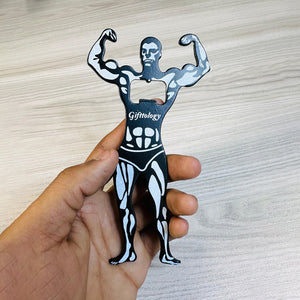 Personalized E157 - Muscle Man Stainless Steel Bottle Opener – Black | Custom Engraved Bar & Party Tool