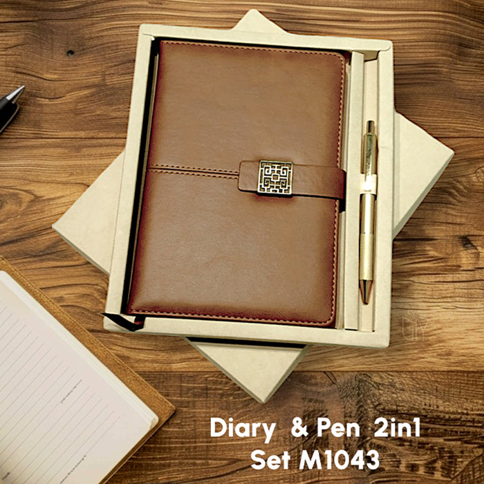 Personalized Name and Logo Brown Diary Pen 2in1 Set M1043