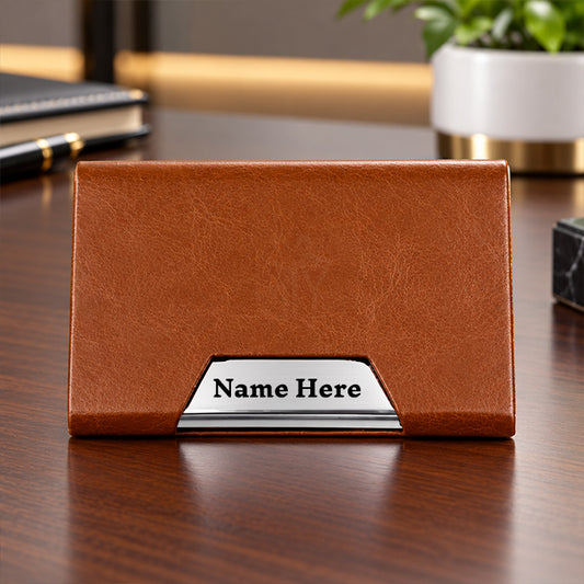 Personalized Premium PU Leather Business Card Holder – Elegant Metal Visiting Card Case | Customized Corporate Gift for Professionals - M1116