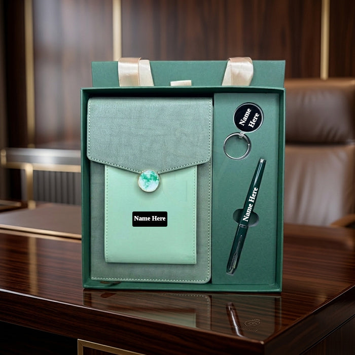 Personalized Corporate Gift Executive 3-in-1 Premium Suede Diary Set with Mobile Pouch & Pen & Keyring | Custom Name Office Gift for Employees, Clients & Professionals – SR353