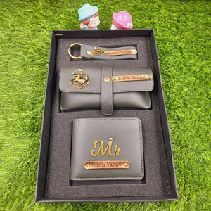Men’s 3-in-1 Gift Set – Wallet, Goggles Cover & Keyring - Personalized with Name & Charm