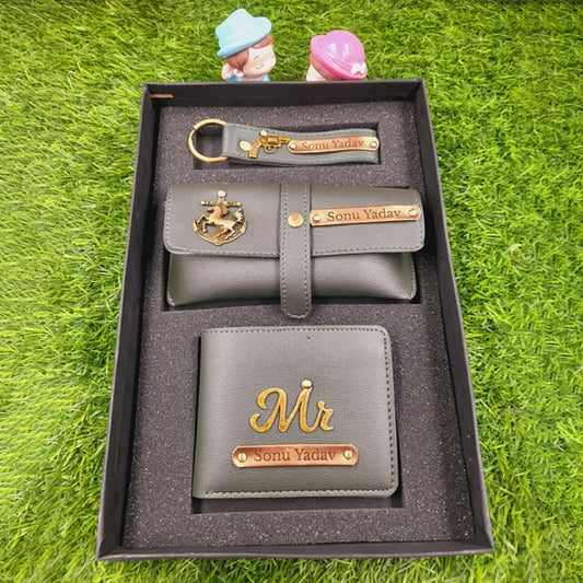 Men’s 3-in-1 Gift Set – Wallet, Goggles Cover & Keyring - Personalized with Name & Charm