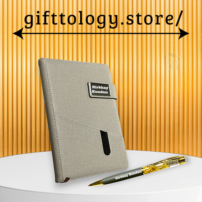 Personalized Name & Logo 2in1 Diary Pen Set Grey- M913