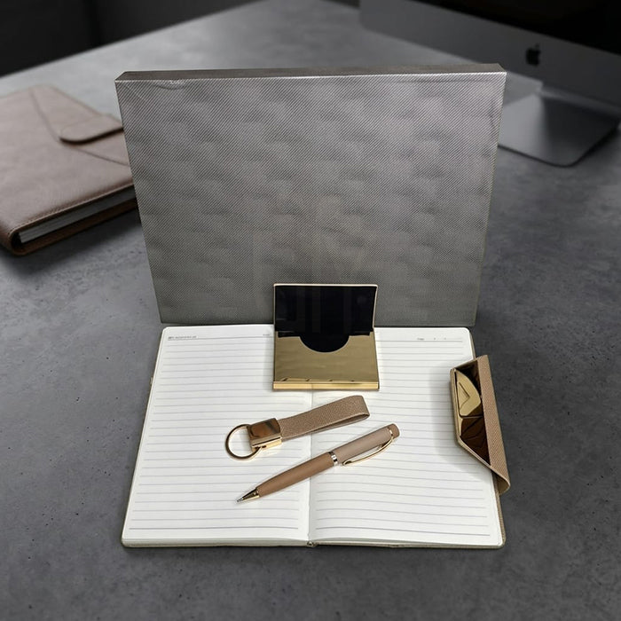 Personalized 4-in-1 Premium Corporate Diary Gift Set with Customized Executive Diary, Metal Pen, Card Holder & Keychain | Professional Business Gift for Employees, Clients, Executives, Office Staff, Joining Kits, Corporate Events, Diwali Gifting – MP4920