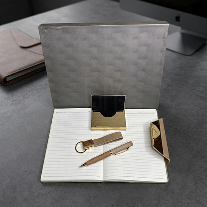 Personalized 4-in-1 Premium Corporate Diary Gift Set with Customized Executive Diary, Metal Pen, Card Holder & Keychain | Professional Business Gift for Employees, Clients, Executives, Office Staff, Joining Kits, Corporate Events, Diwali Gifting – MP4920