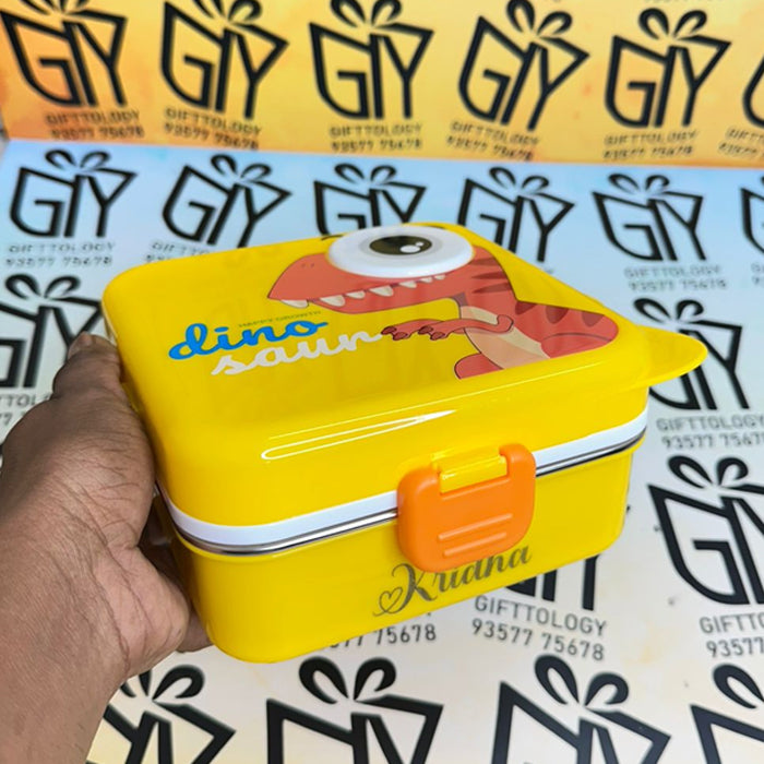 Personalized Cartoon Dino Saur Kids Double-Layer Leakproof Stainless Steel Bento Lunch Box (6656)